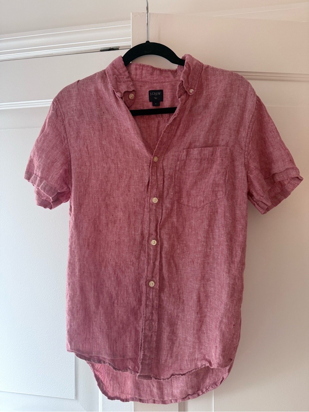 J. Crew Men's Short-Sleeve Button-Down Linen Shirt in Rose
